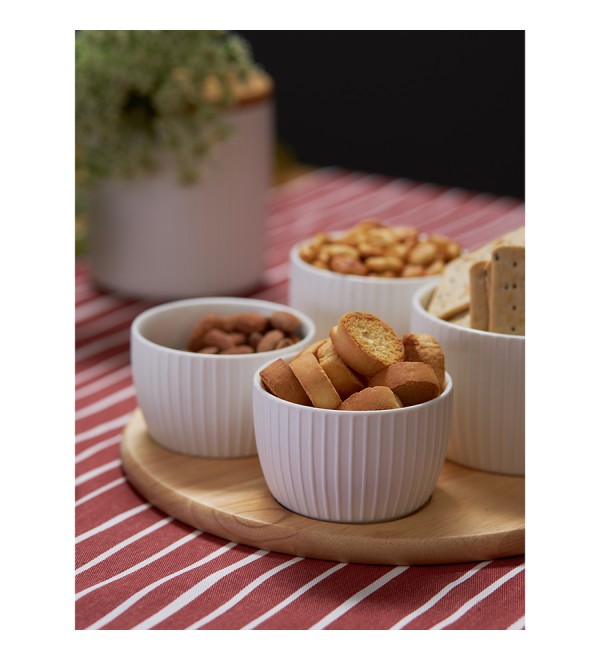 Менажница soft ripples, dual glazing, на деревянной подставке, 4 чаши