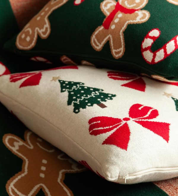 Подушка вязаная с новогодним рисунком christmas bows из коллекции new year essential, 45x45 см