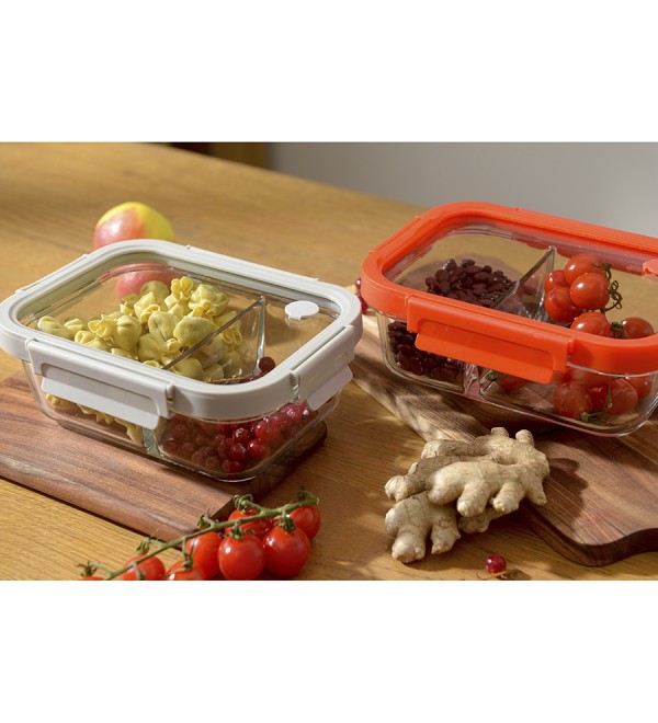 Контейнер для запекания и хранения прямоугольный с разделителями, 1 л, светло-серый