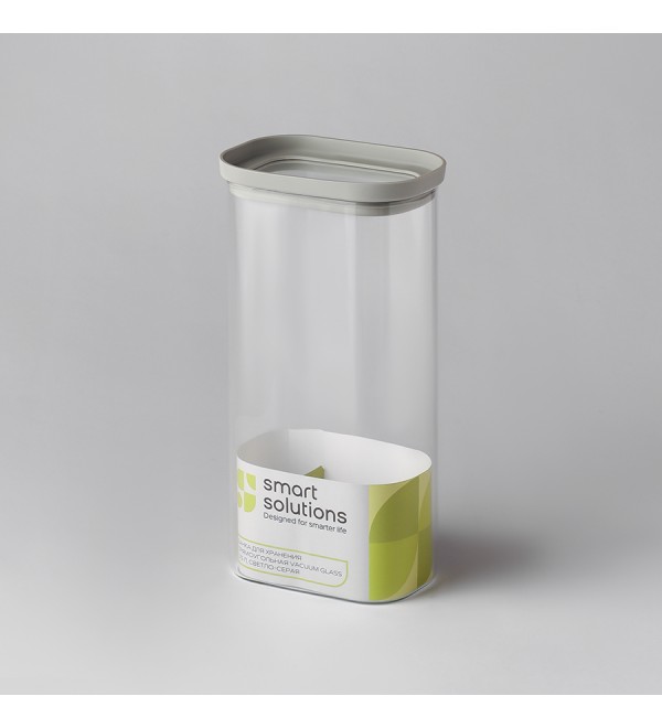 Банка для хранения прямоугольная vacuum glass, 1,75 л, светло-серая