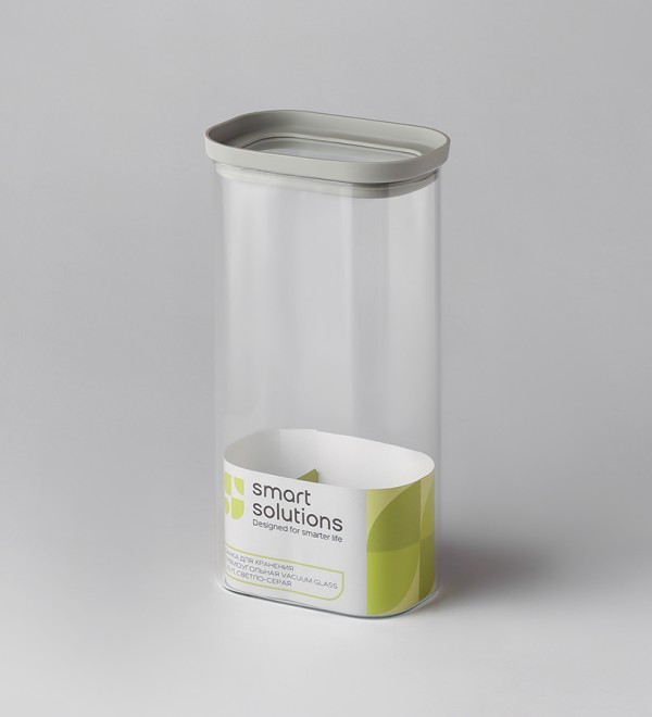 Банка для хранения прямоугольная vacuum glass, 1,75 л, светло-серая