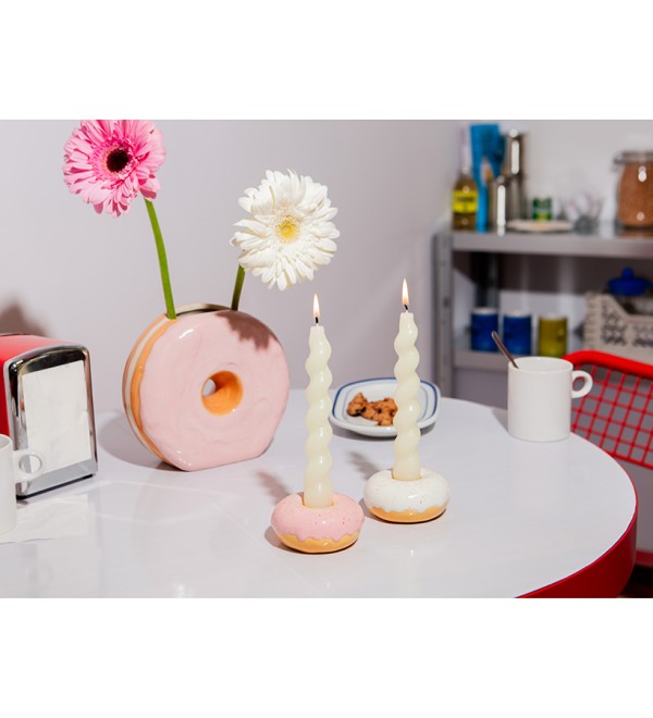 Подсвечник fast food, donut, D7 см, розовый