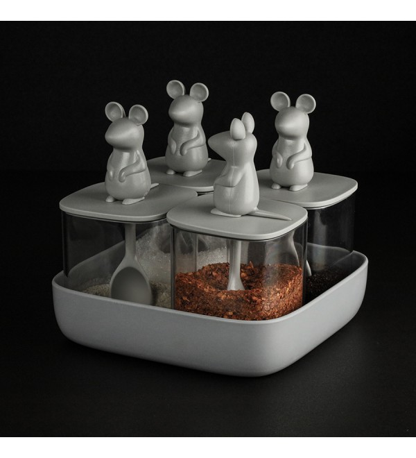 Набор банок для сыпучих продуктов lucky mouse seasoning, 4 шт.