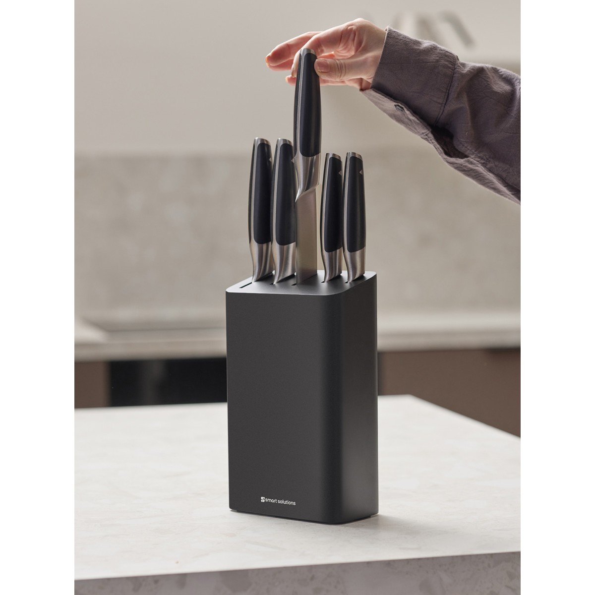 Набор ножей кухонных с подставкой prime, 5 шт., черный