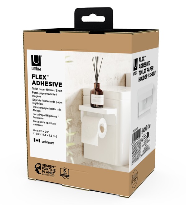 Держатель для туалетной бумаги с полкой flex adhesive, белый