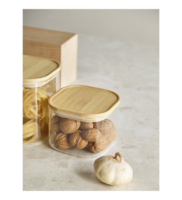 Банка для хранения квадратная glass bamboo,1 л