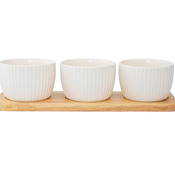 Набор из 3 чаш на деревянной подставке soft ripples, dual glazing, 200 мл
