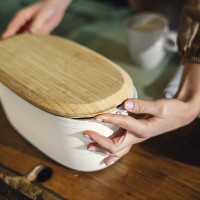 Хлебница с бамбуковой крышкой tierra, 3 л, серо-бежевая
