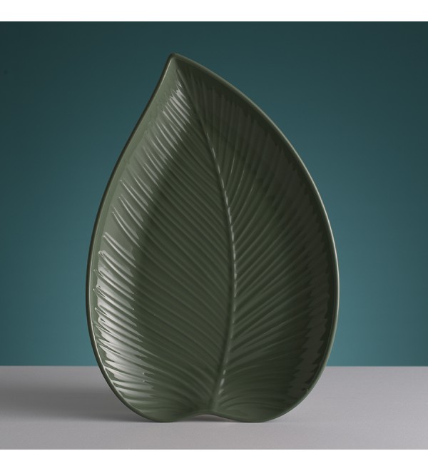 Блюдо сервировочное in the forest leaf, 26х38 см, серо-зеленое