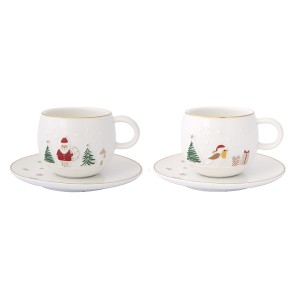 Набор кофейных чашек с блюдцем let it snow, santa & bird, 120 мл, 2 шт.