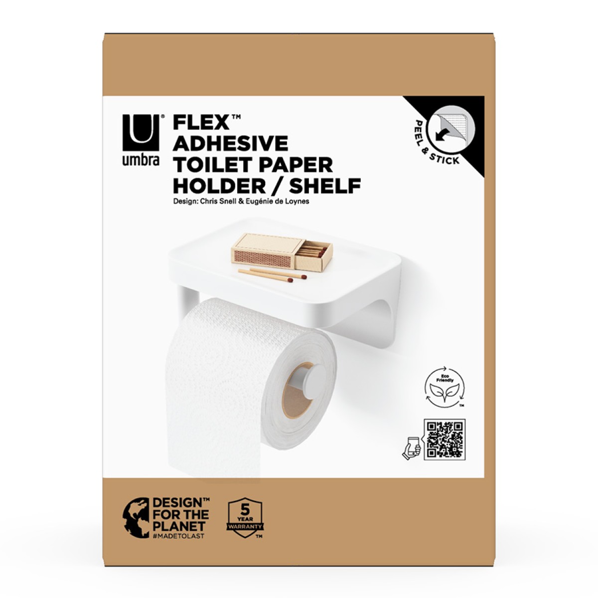 Держатель для туалетной бумаги с полкой flex adhesive, белый