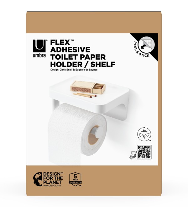 Держатель для туалетной бумаги с полкой flex adhesive, белый