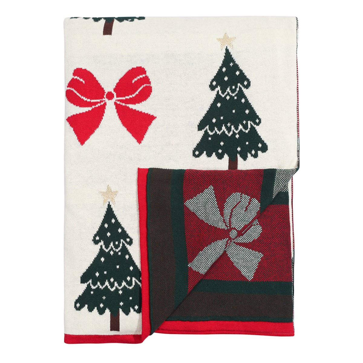 Плед из хлопка с новогодним рисунком christmas bows из коллекции new year essential, 130x180 см