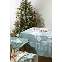 Скатерть из хлопка зеленого цвета с рисунком Ледяные узоры из коллекции new year essential, 180х260см