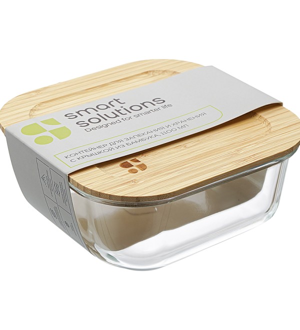 Контейнер для запекания и хранения eco store с крышкой из бамбука, 1100 мл