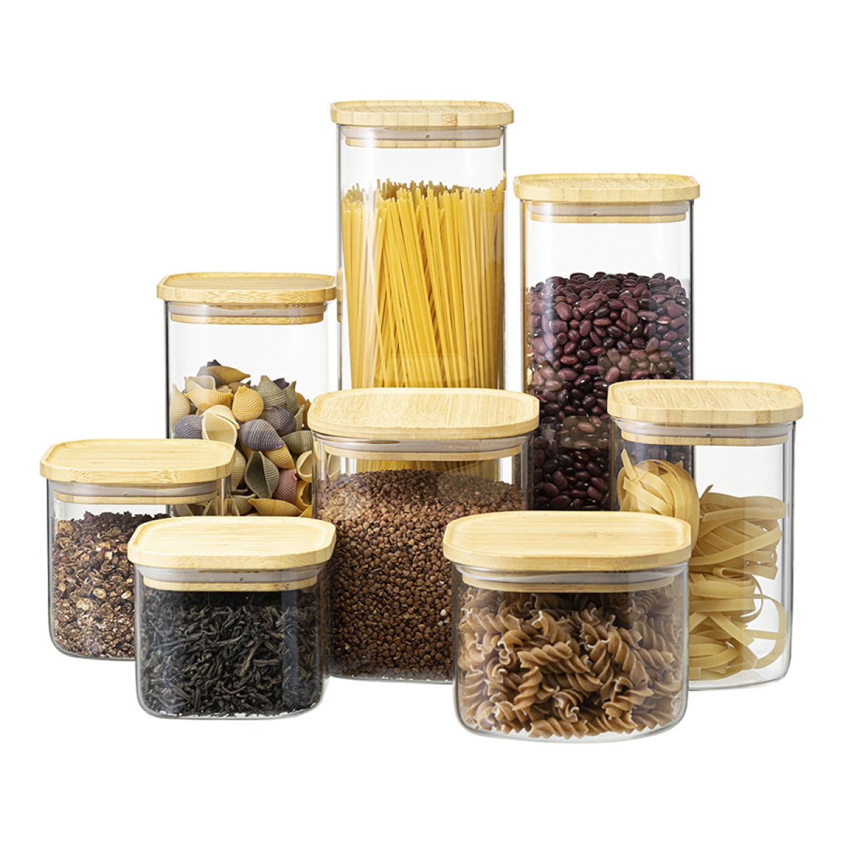 Банка для хранения квадратная glass bamboo, 1,9 л