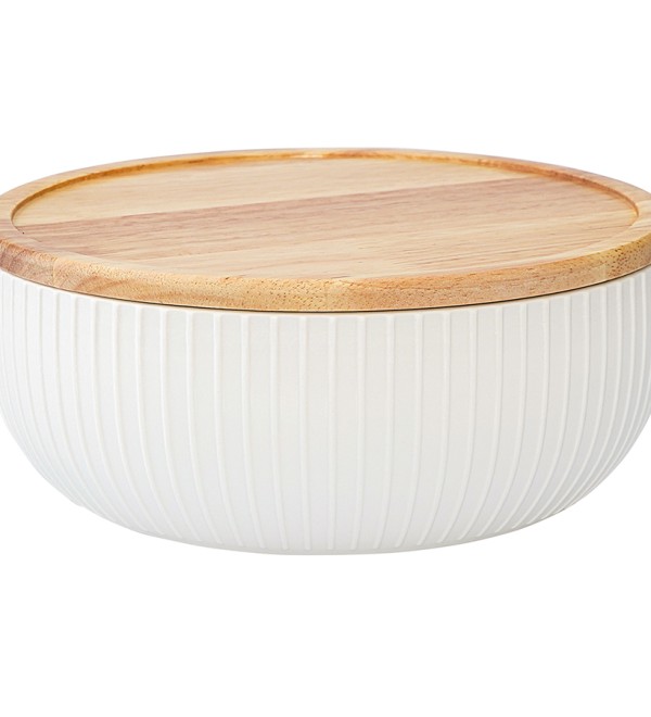 Салатник с крышкой из каучукового дерева soft ripples, dual glazing, D22 см