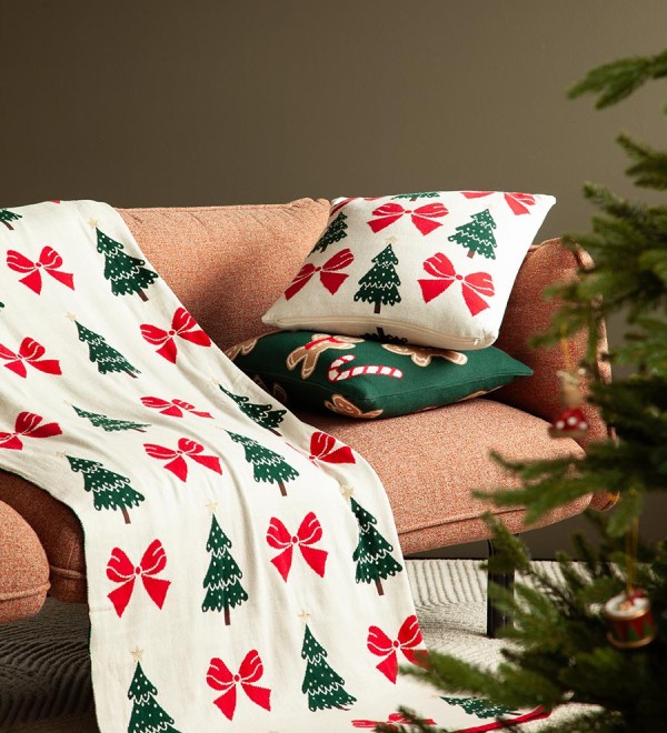 Плед из хлопка с новогодним рисунком christmas bows из коллекции new year essential, 130x180 см