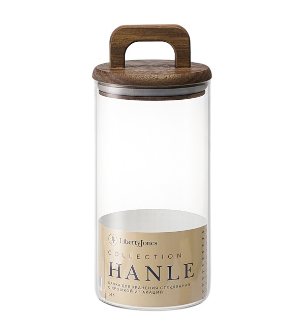 Банка для хранения стеклянная с крышкой из акации hanle, 1,4 л