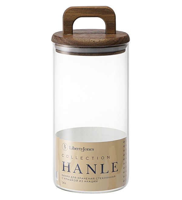 Банка для хранения стеклянная с крышкой из акации hanle, 1,4 л