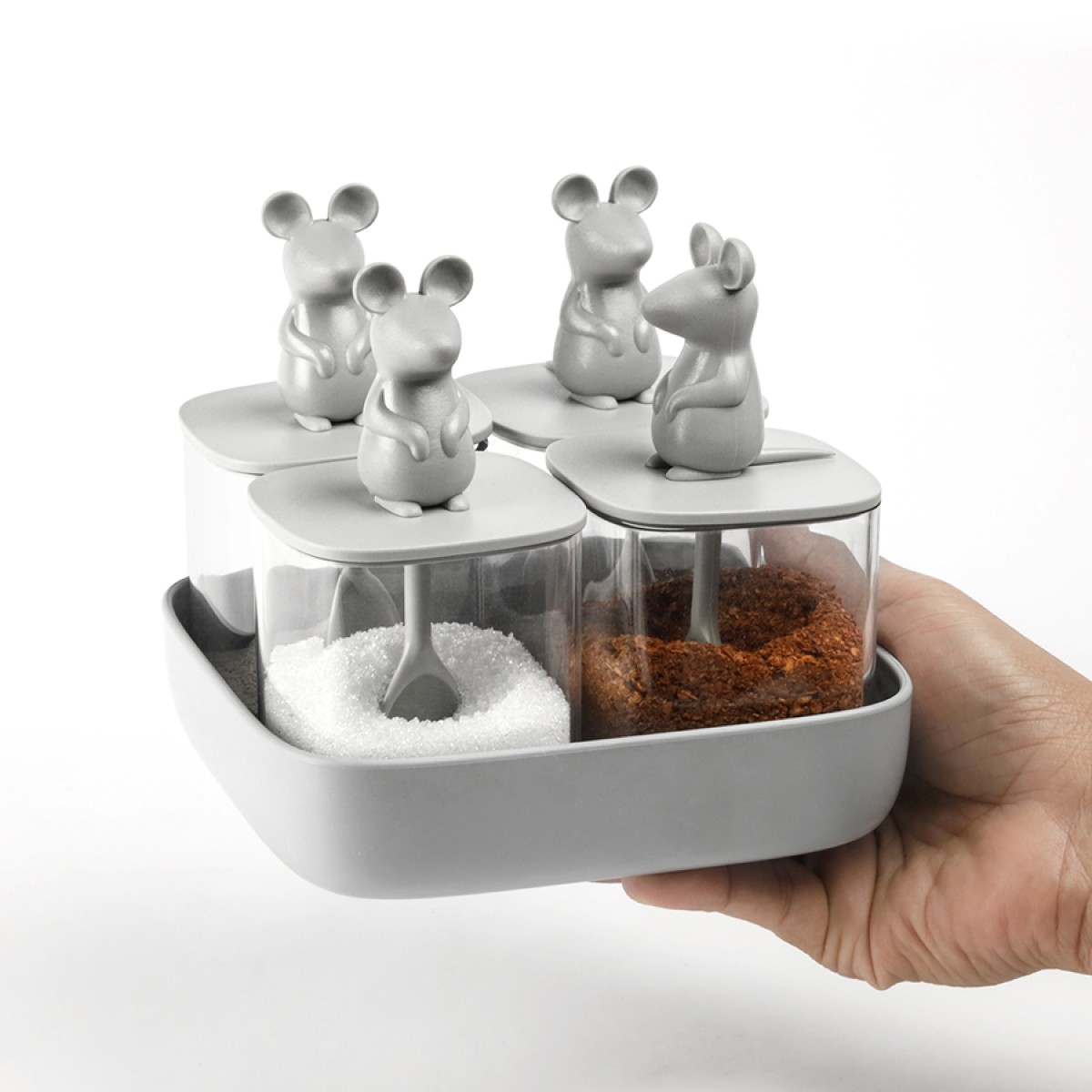 Набор банок для сыпучих продуктов lucky mouse seasoning, 4 шт.