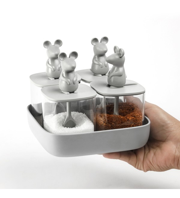 Набор банок для сыпучих продуктов lucky mouse seasoning, 4 шт.