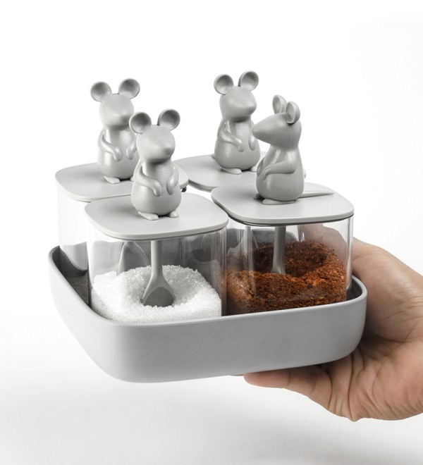 Набор банок для сыпучих продуктов lucky mouse seasoning, 4 шт.