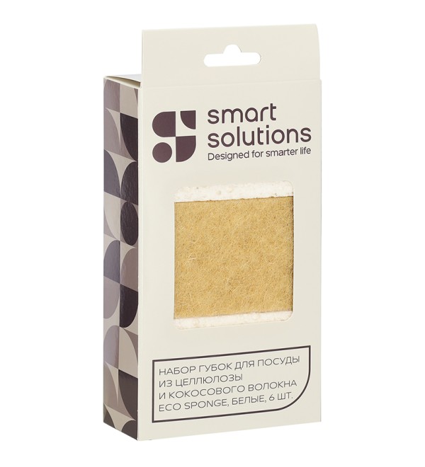 Набор губок для посуды из целлюлозы и кокосового волокна eco sponge, белые, 6 шт.
