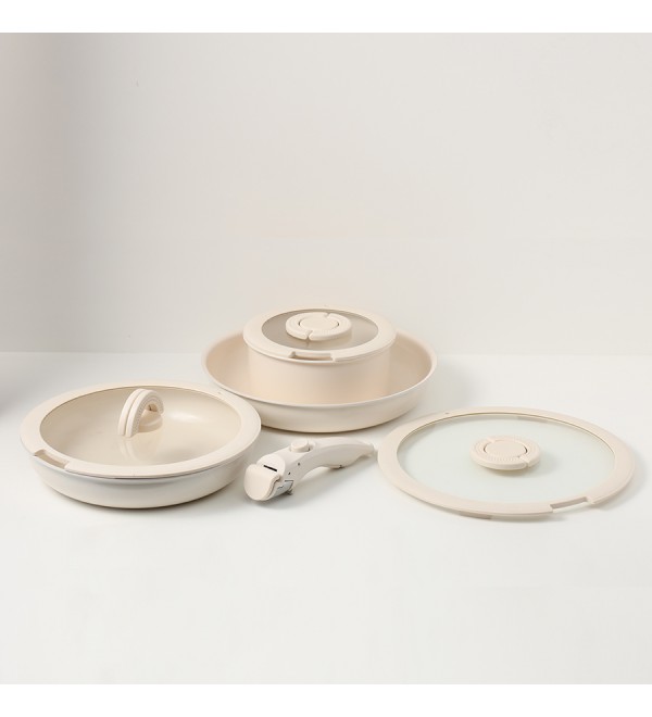Набор посуды для приготовления со съемной ручкой smart ceramic, 7 предметов, цвета топленого молока