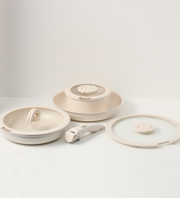 Набор посуды для приготовления со съемной ручкой smart ceramic, 7 предметов, цвета топленого молока