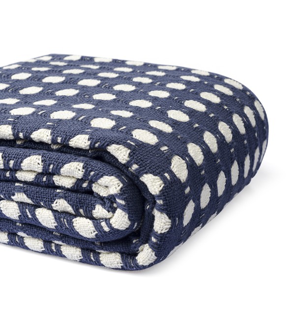 Покрывало из хлопка polka dots темно-синего цвета из коллекции essential, 230х250 см