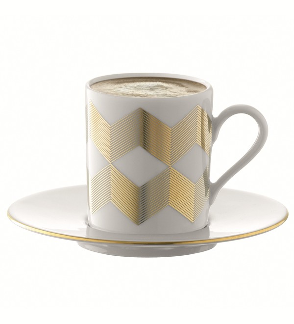 Набор чашек с блюдцами signature, chevron, 100 мл, золото, 4 шт.