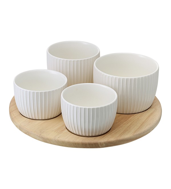 Менажница soft ripples, dual glazing, на деревянной подставке, 4 чаши