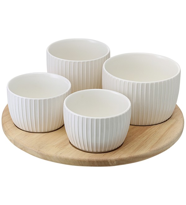 Менажница soft ripples, dual glazing, на деревянной подставке, 4 чаши