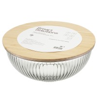 Чаша стеклянная с бамбуковой крышкой, 3,5 л