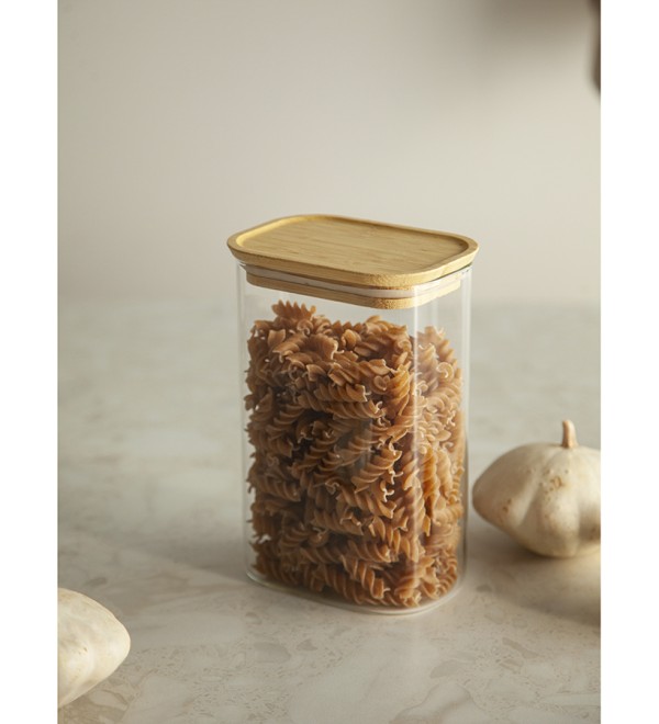Банка для хранения прямоугольная glass bamboo, 1,3 л