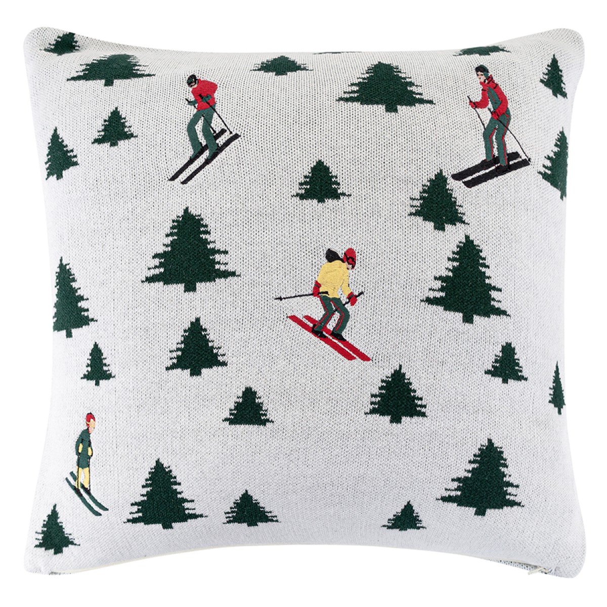 Подушка вязаная с новогодним рисунком Лыжники из коллекции new year essential, 45x45 см