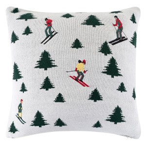 Подушка вязаная с новогодним рисунком Лыжники из коллекции new year essential, 45x45 см