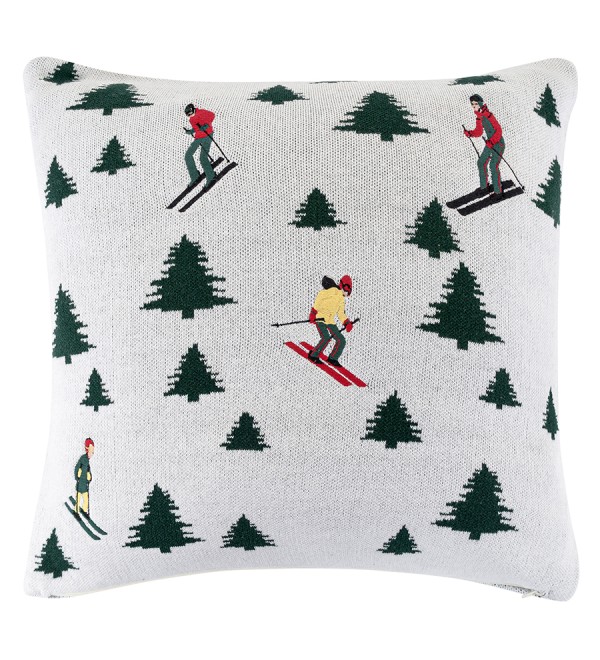 Подушка вязаная с новогодним рисунком Лыжники из коллекции new year essential, 45x45 см