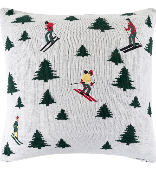 Подушка вязаная с новогодним рисунком Лыжники из коллекции new year essential, 45x45 см