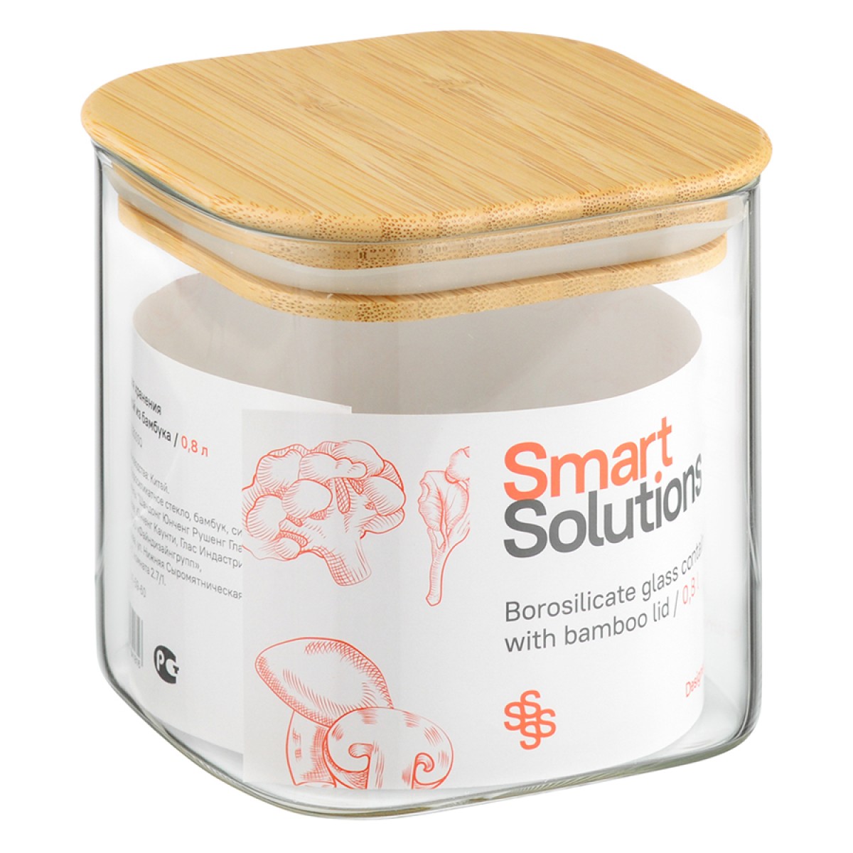 Банка для хранения smart solutions с крышкой из бамбука, 800 мл