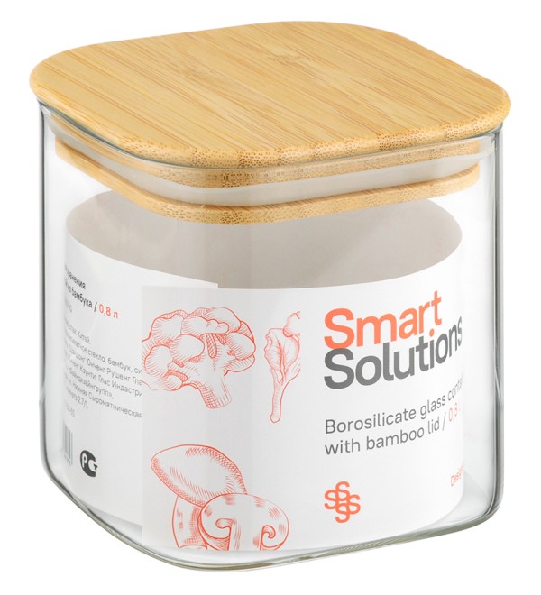 Банка для хранения smart solutions с крышкой из бамбука, 800 мл