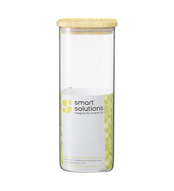 Банка для хранения квадратная glass bamboo, 1,9 л