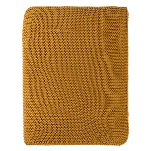 Плед из хлопка жемчужной вязки цвета охры из коллекции essential,130х180 см