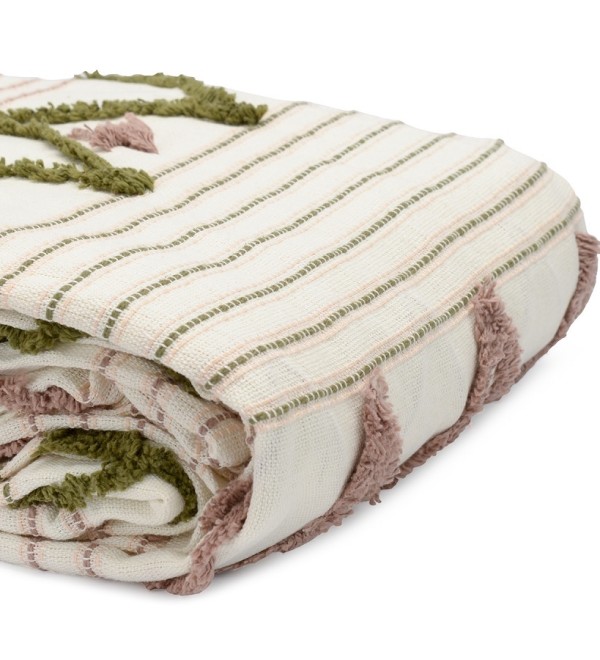 Покрывало из хлопка с бахромой оливкового цвета из коллекции ethnic, 180х250 см
