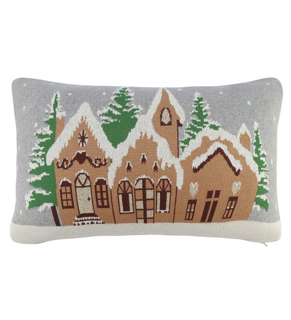 Подушка вязаная с новогодним рисунком christmas village из коллекции new year essential, 40x60 см