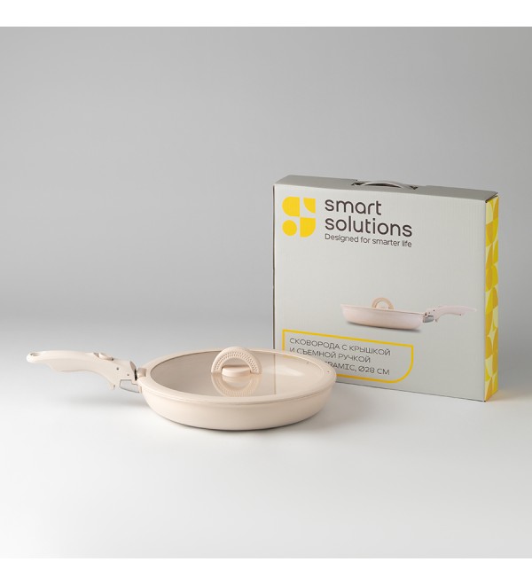 Сковорода с крышкой и съемной ручкой smart ceramic, D28 см