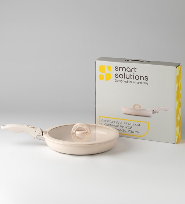 Сковорода с крышкой и съемной ручкой smart ceramic, D28 см
