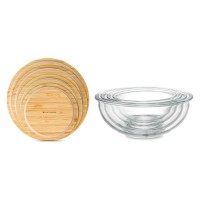 Набор из 4-х стеклянных мисок eco store с крышками из бамбука