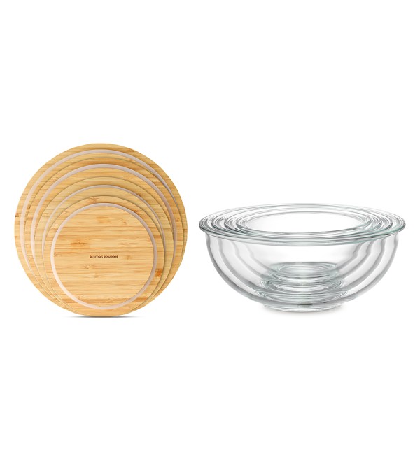 Набор из 4-х стеклянных мисок eco store с крышками из бамбука
